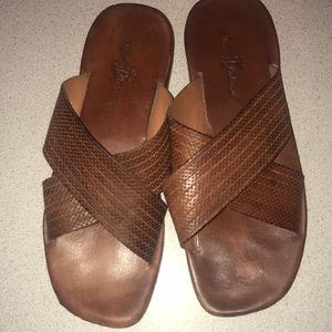 Tommy bahama mens leather woven sandals slides